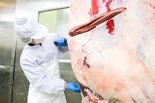 衛生管理のもと食肉を加工する様子